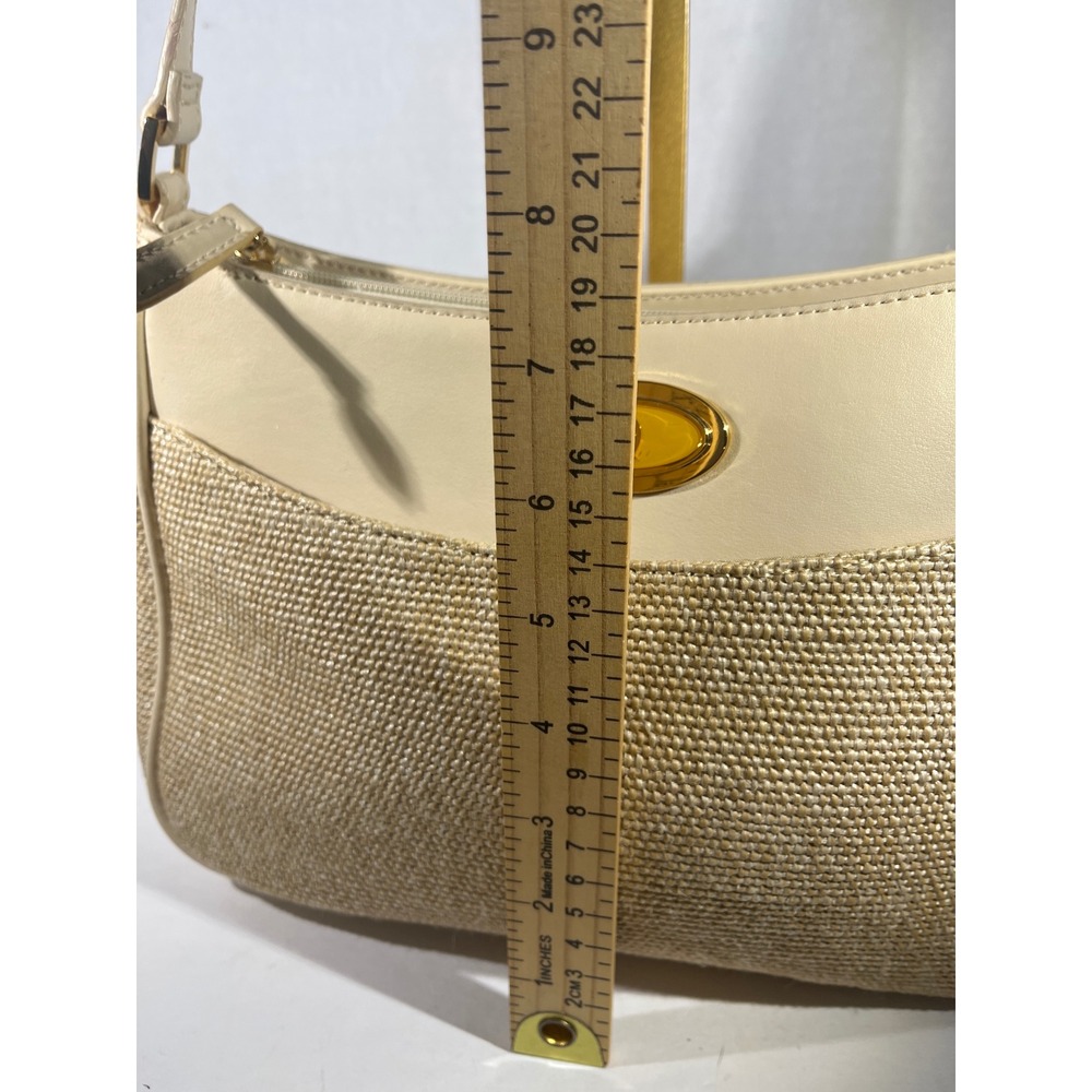 Etienne Aigner Shoulder Bag Women Medium Cream Straw Leather Logo Vintage Summer - Picture 10 of 16